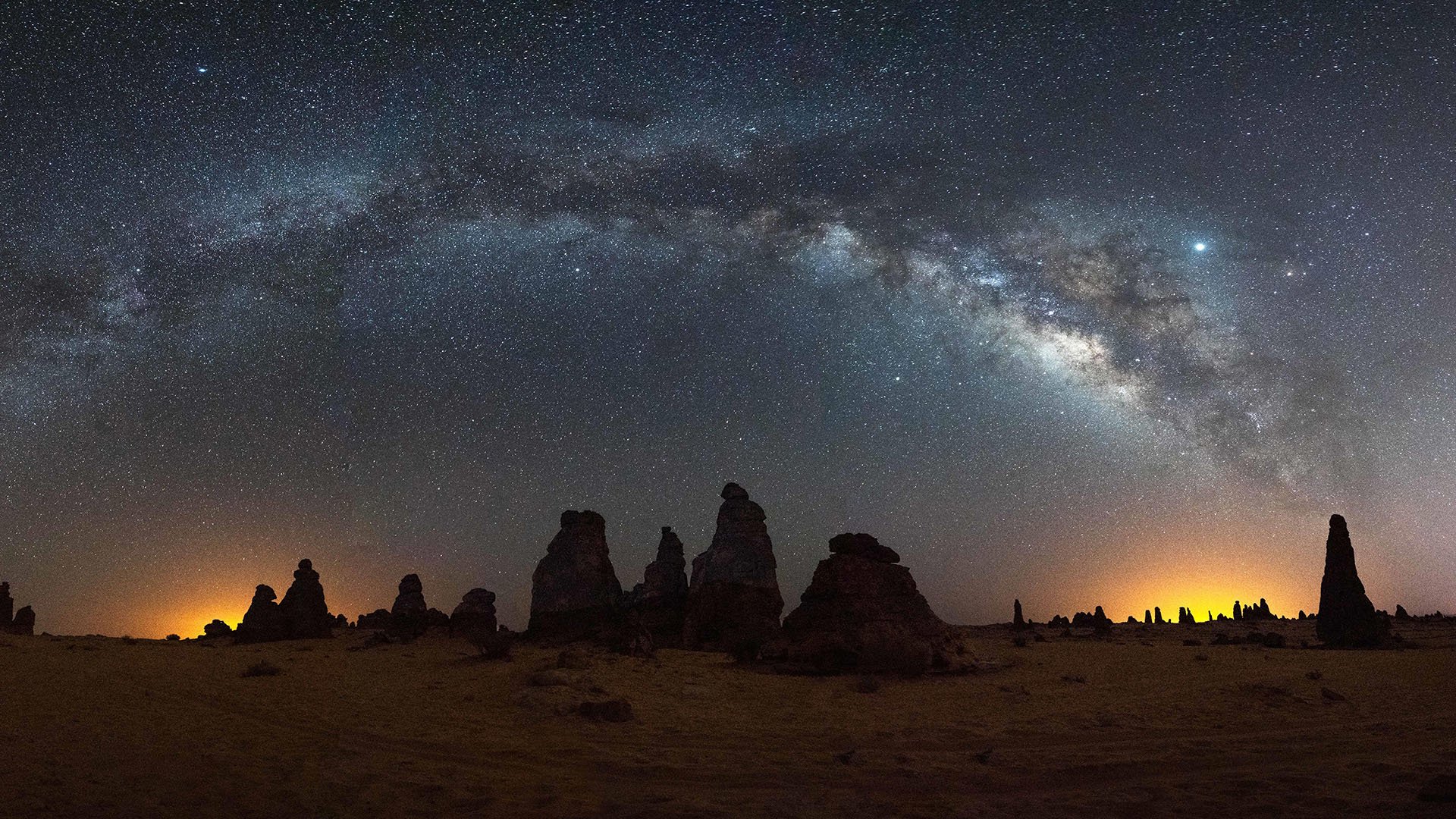 Bright stars in the sky of the milky way in Saudi Arabia at night
